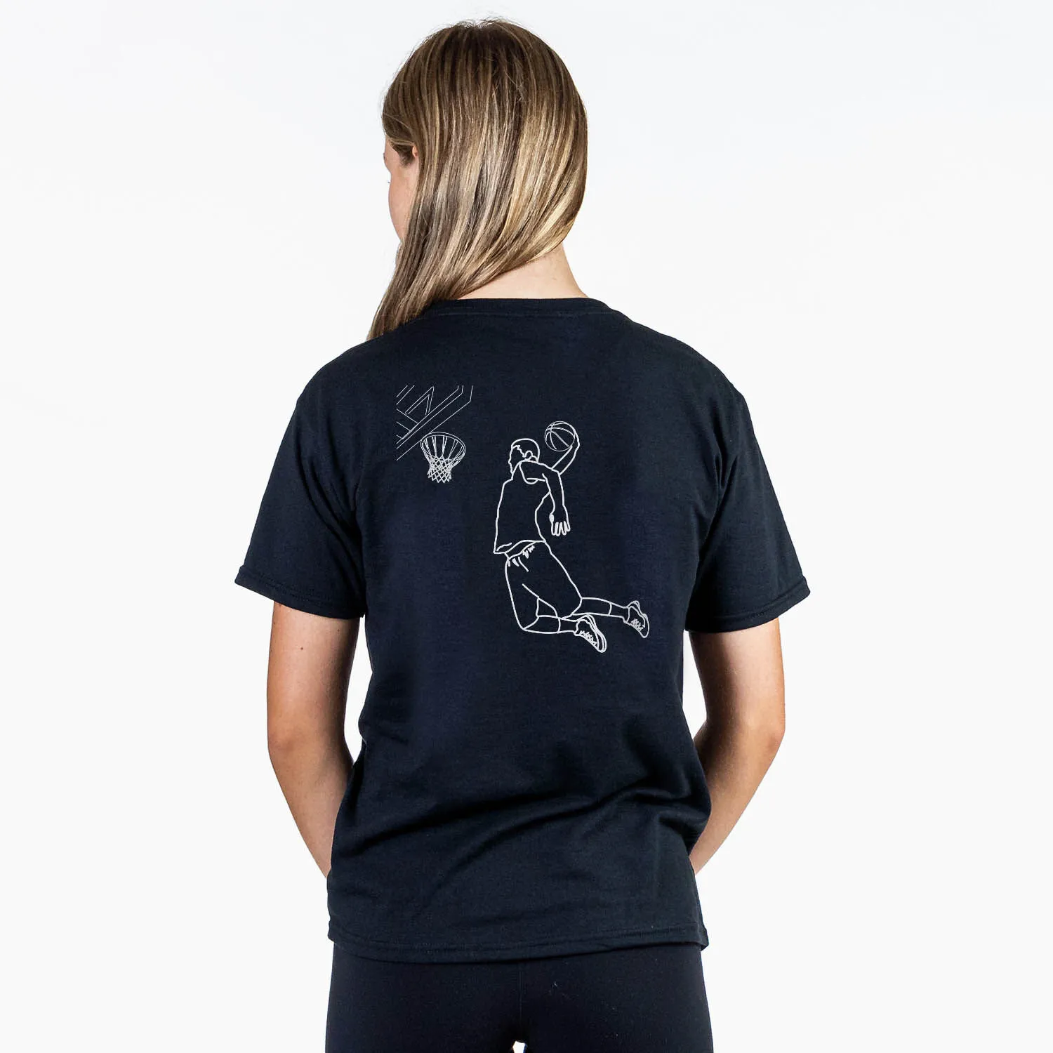 Basketball Short Sleeve T-Shirt - Basketball Player Sketch (Back Design) 